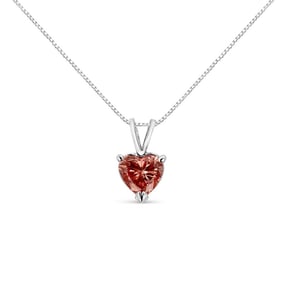 14K White Gold Martini-Set 1.00 Cttw Lab Grown Pink Heart Diamond Solitaire 18" Pendant Necklace (Pi