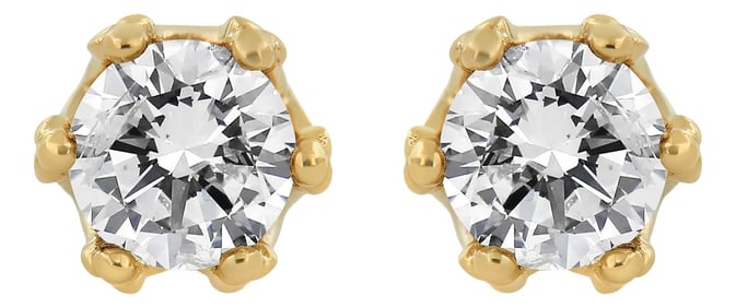14K Yellow Gold 2.0 Cttw Round Diamond Crown Stud Earrings