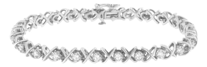 .925 Sterling Silver 1 cttw Brilliant Round-Cut Diamond "X" Link Bracelet - Size 7"