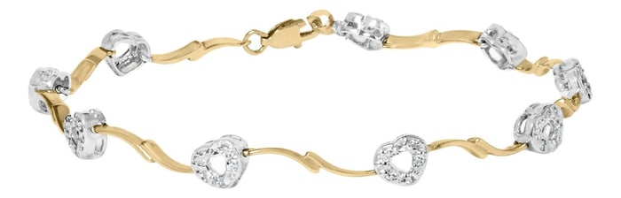 10k Two-Tone Gold 1/3 Cttw Diamond Pave Set Heart S-Link 7.25" Bracelet (I-J Color, I2-I3 Clarity)