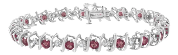 .925 Sterling Silver, Lab-Grown Gemstone and 1/6 Cttw Round Diamond Tennis Bracelet - Created Pink T