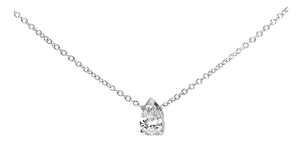 14K White Gold 1/2 Cttw Pear Shape Lab-Grown Diamond 3-Prong Solitaire Pendant Necklace 18 Inch (F-G