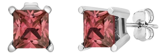 14K White Gold 1.0 Cttw 4 Prong Set Lab Grown Pink Princess Diamond Solitaire Stud Earrings