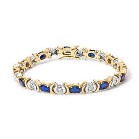 14K Yellow Gold 1.00 Cttw Alternating Diamond and 6 1/2 Cttw Oval Blue Sapphire Link Bracelet (H-I C