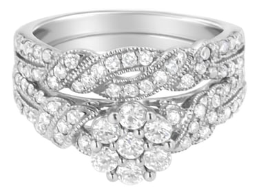 .925 Sterling Silver 1 cttw Lab Grown Diamond Engagement Ring and Band Set