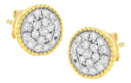 10K Yellow Gold Plated .925 Sterling Silver 1/2 cttw Diamond Floral Cluster Milgrained Stud Earring