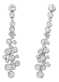 18K White Gold 3.15 Cttw Round Diamond Waterfall Drop Dangle Stud Earrings (H-I Color, VS1-VS2 Clari
