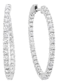 18K White Gold 3 5/8 Cttw Round Diamond Curved Inside-Outside Hoop Earrings (F-G Color, VS1-VS2 Clar