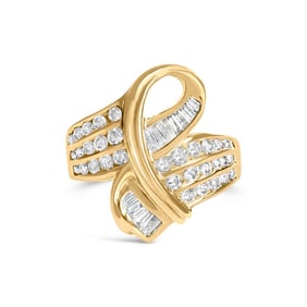 14K Yellow Gold 1 1/3 Cttw Channel Set Diamond Bypass Cocktail Ring (J-K Color, I1-I2 Clarity) - Rin