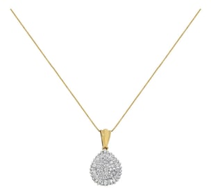 10K Yellow Gold 1/2 Cttw Round and Baguette Cut Diamond Oval Burst 18" Pendant Necklace