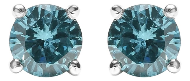 14K White Gold 1/2 Cttw Aqua Blue Diamond Screw-Back 4-Prong Classic Stud Earrings