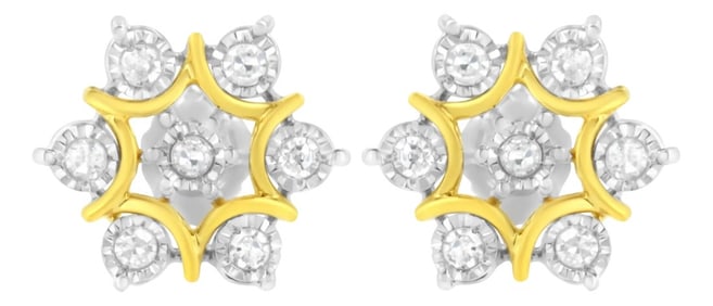 10K Yellow Gold Plated .925 Sterling Silver 1/4 Cttw Miracle Set Round-Cut Diamond Floral Earring