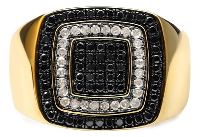 Men's 14K Yellow Gold Plated .925 Sterling Silver 3/4 Cttw White and Black Diamond Ring Band (Treate