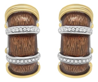 18K Yellow and White Gold Flash Plated .925 Sterling Silver Clear Brown Enamel 9/10 Cttw Round Diamo