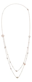 18K Rose Gold 1/2 Cttw Diamond and Freshwater Pearl Double Strand Station Necklace (G-H Color, SI1-S
