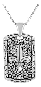 .925 Sterling Silver Invisible-Set Diamond Accent "Fleur Di Lis" 18" Pendant Necklace Dog Tag