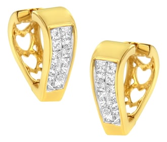 14K Yellow Gold Diamond Huggy Earrings