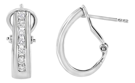 .925 Sterling Silver Channel Set 1/2 Cttw Lab Grown Round Diamond Omega Back Huggy Hoop Earrings
