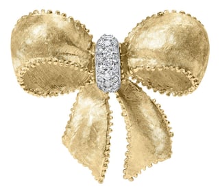 Hause of Brilliance 18K Yellow Gold and 3/5 Cttw Diamond Bow Pin Brooch (G-H Color, VS1-VS2 Clarity)