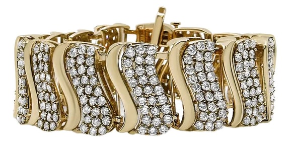 14K Yellow Gold 15.0 Cttw Diamond Chevron Wave 7.25" Inch Link Bracelet