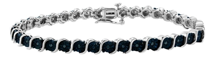 .925 Sterling Silver 1/4 Cttw Treated Blue Diamond Tennis 7" Bracelet