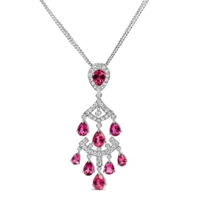 18K White Gold 1 1/10 Cttw Diamond and Pink Tourmaline Double-Strand Art Deco Inspired Chandelier 18