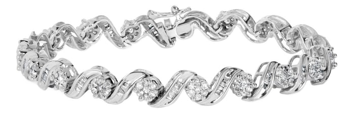 14K White Gold 2.00 Cttw Diamond Cluster and Spiral Link Bracelet (I-J Color, I1-I2 Clarity) - 7"