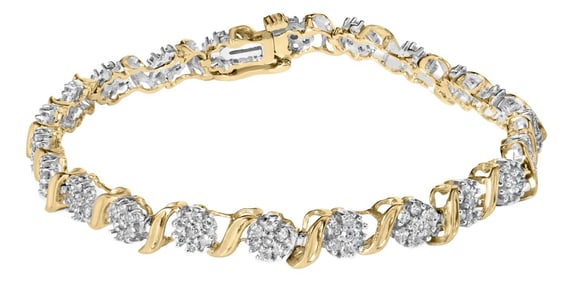 10K Yellow Gold 2.00 Cttw Round Cut Diamond 'S' Cluster Bracelet (J-K Color, I1-I2 Clarity)