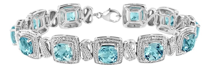 .925 Sterling Silver 7x7 mm Cushion Cut Blue Topaz and 1/10 Ctw Single Cut Diamond Square Shape Tenn