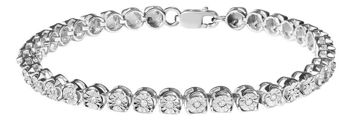 .925 Sterling Silver 1/10 Cttw Miracle Set Diamond and Bead Link 7.25" Tennis Bracelet