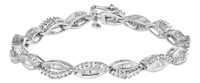 14K White Gold 2.00 Cttw Diamond Swirl and Pear Shape Link Bracelet (I-J Color, I2-I3 Clarity) - 7"