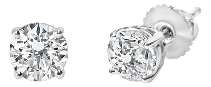 IGI Certified 14K White Gold 1 1/2 Cttw Lab Grown Diamond Solitaire Stud Earrings with Screwbacks (H