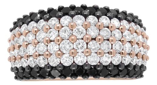 18K Rose Gold 2 1/5 Cttw Black and White Diamond 6 Row Band Ring (F-G and Black Color, VS1-VS2 Clari