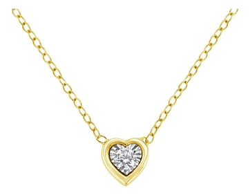 10K Yellow Gold Plated .925 Sterling Silver 1/10 Cttw Miracle Set Round Diamond Heart Shape 18" Pend