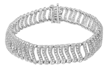 .925 Sterling Silver 5.00 Cttw Round-Cut Diamond "S" Link Bracelet - Size 7.25
