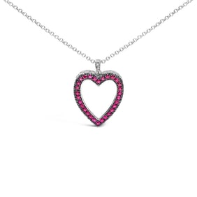 18K 1/3 Cttw Diamond and Red Ruby Open Heart with Black Rhodium 18" Pendant Necklace (G-H Color, VS2