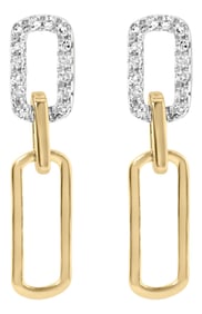 14K Yellow Gold 1/10 Cttw Diamond Studded Paperclip Drop and Dangle Earrings (I-J Color, SI1-SI2 Cla