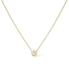 10K Yellow Gold 1/5 Carat Round Brilliant-Cut Diamond Modern Bezel-Set Solitaire 16"-18" Pendant Nec