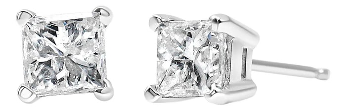 AGS Certified 14K White Gold 3/8 Cttw 4-Prong Set Princess-Cut Solitaire Diamond Push Back Stud Earr