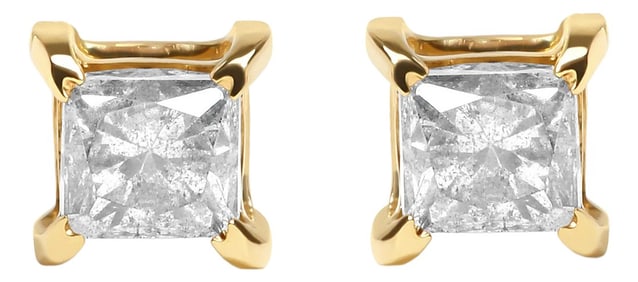 14K Yellow Gold 5/8 Cttw Princess Natural Brown Color Diamond 4-Prong Stud Earrings (Brown Color, SI