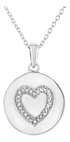 .925 Sterling Silver Prong-Set Diamond Accent Heart Emblemed 18" Pendant Necklace