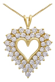 14K Yellow Gold Plated .925 Sterling Silver 4.0 Cttw Diamond Two Row Open Heart 18" Pendant Necklace