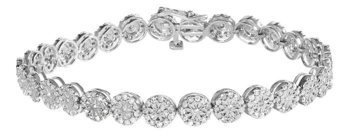 14K White Gold 2.00 Cttw Diamond Halo Link Tennis Bracelet (H-I Color, I1-I2 Clarity) - 7" Inches