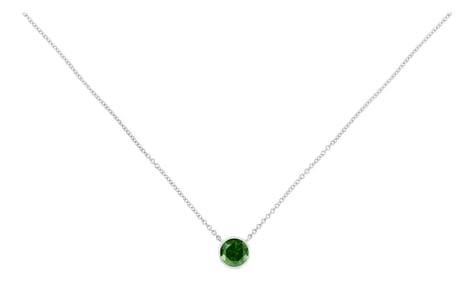 .925 Sterling Silver 1/5 Cttw Bezel Set Solitaire Treated Green Diamond 18" Pendant Necklace