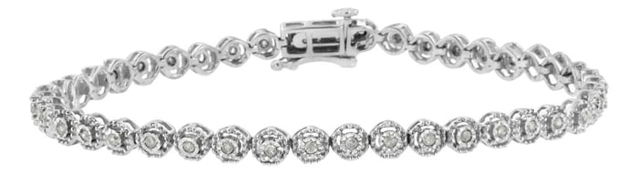 .925 Sterling Silver 1/2 Cttw Miracle Set Round Diamond Bezel Design Link Bracelet - 7.25"