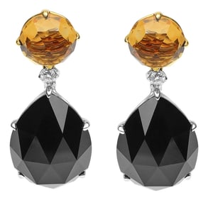 18K White and Yellow Gold 1/5 Cttw Diamond with Round Yellow Citrine and 20x15mm Pear Cut Black Onyx