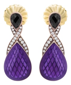 18K Rose Gold Flash Plated .925 Sterling Silver Purple Enamel 1/5 Cttw Round Pave-Set Diamond and 5.