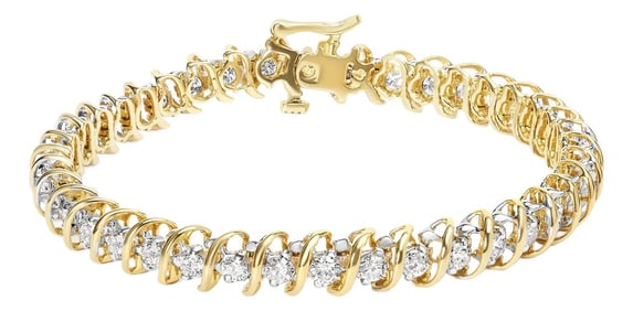 18K Yellow Gold 4.0 Cttw Round-Cut Diamond S-Link 7" Inch Tennis Bracelet