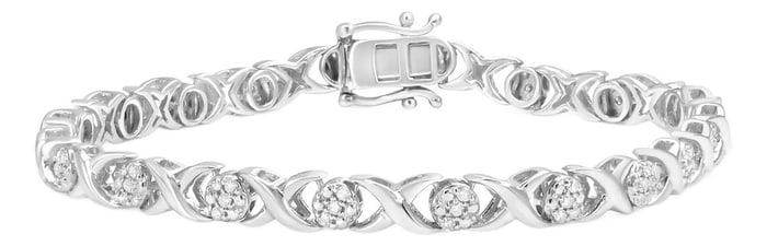 .925 Sterling Silver 1/2 Cttw Round Diamond Cluster X-Link Bracelet - 7.25"