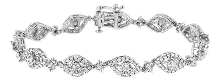 .925 Sterling Silver 2 1/2 Cttw Diamond Pear Shaped and Bezel Link Bracelet - 7.5 "